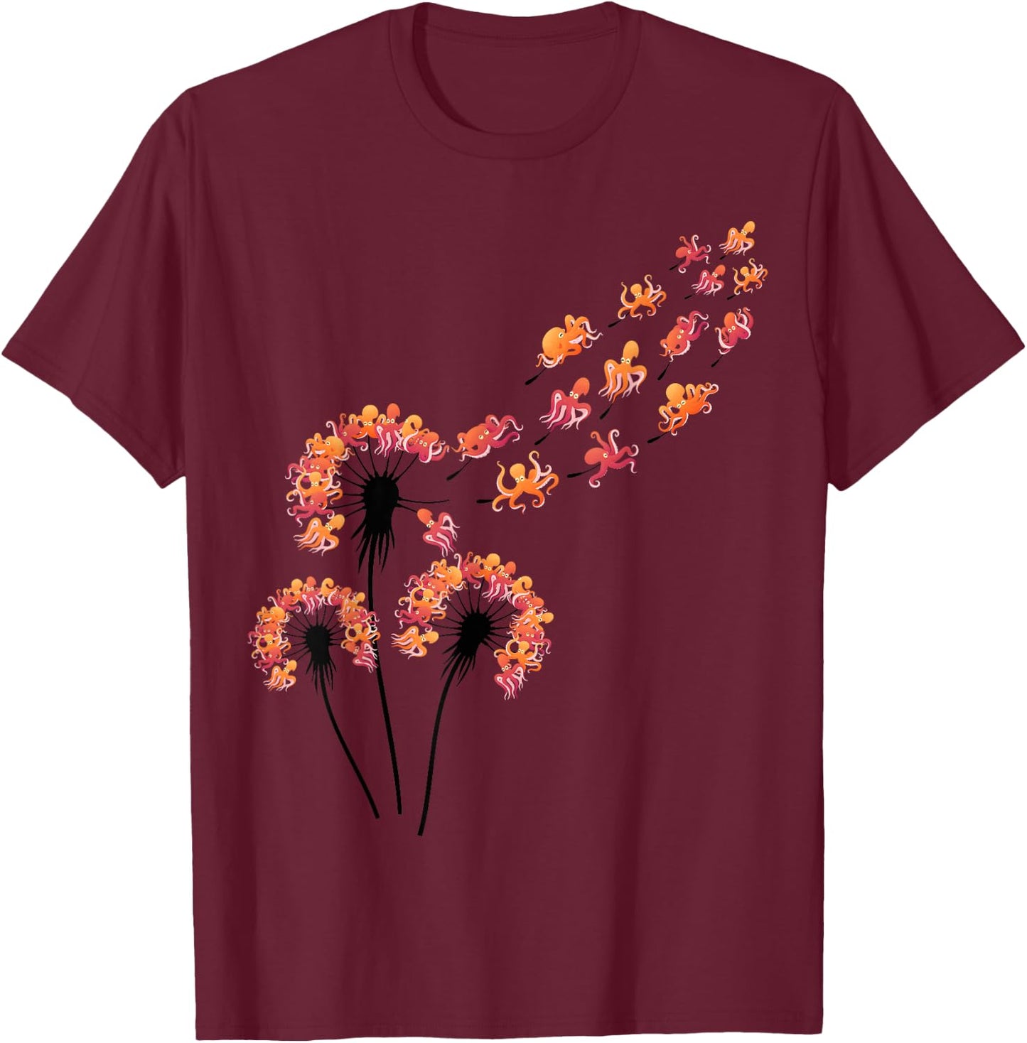 Flower Dandelion Octopus Shirt for Octopus Lover | Octopus T-Shirt - T-Shirt | Maroon