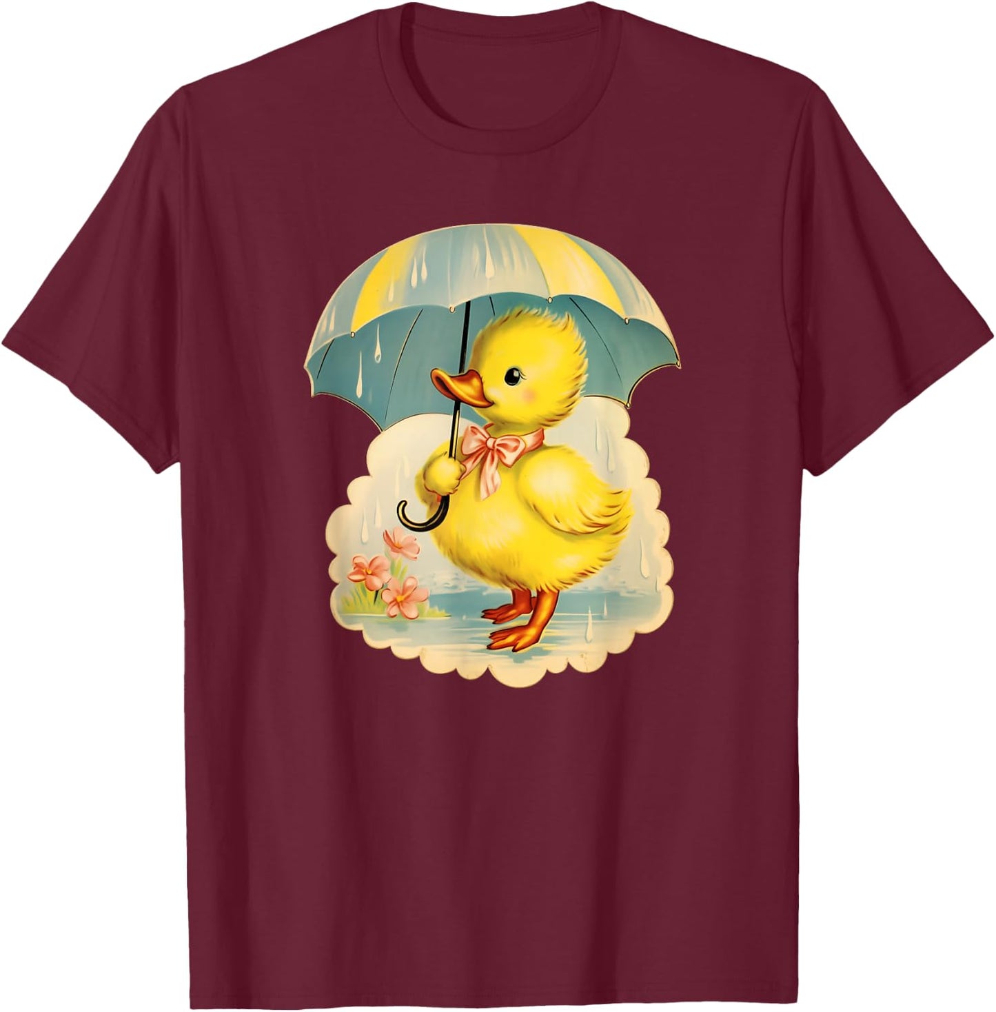Vintage Easter Spring Duck With Umbrella Retro Vintage T-Shirt - T-Shirt | Maroon