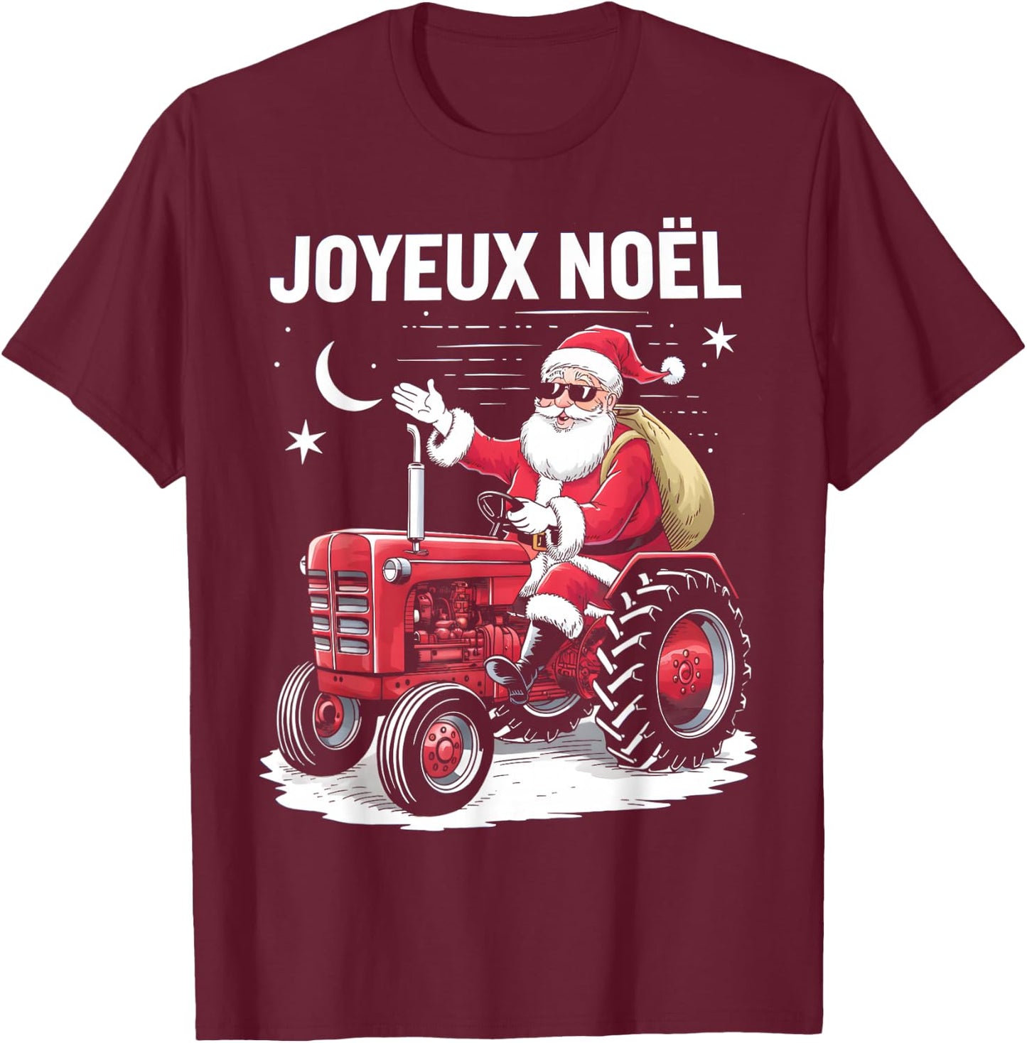 Merry Christmas Santa Claus Tractor Farmer Humor Dad Christmas , Black, S T-Shirt - T-Shirt | Maroon