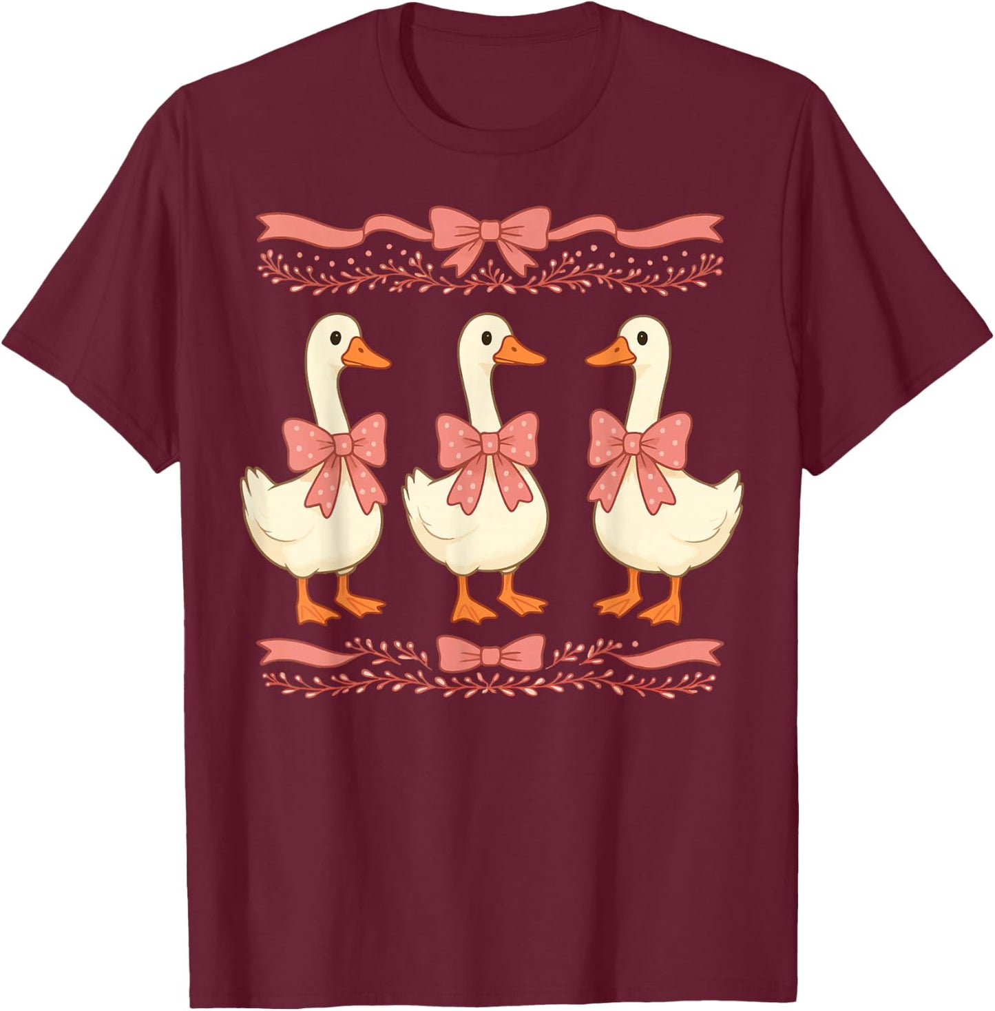 Goose Coquette Duck Pink Bow T-Shirt - T-Shirt | Maroon