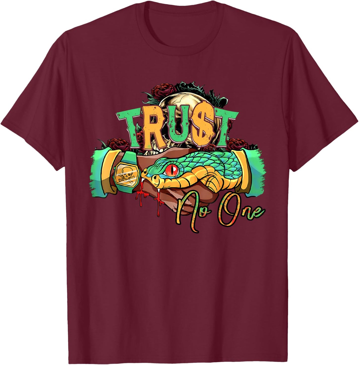 Trust no one Snake T-Shirt - T-Shirt | Maroon