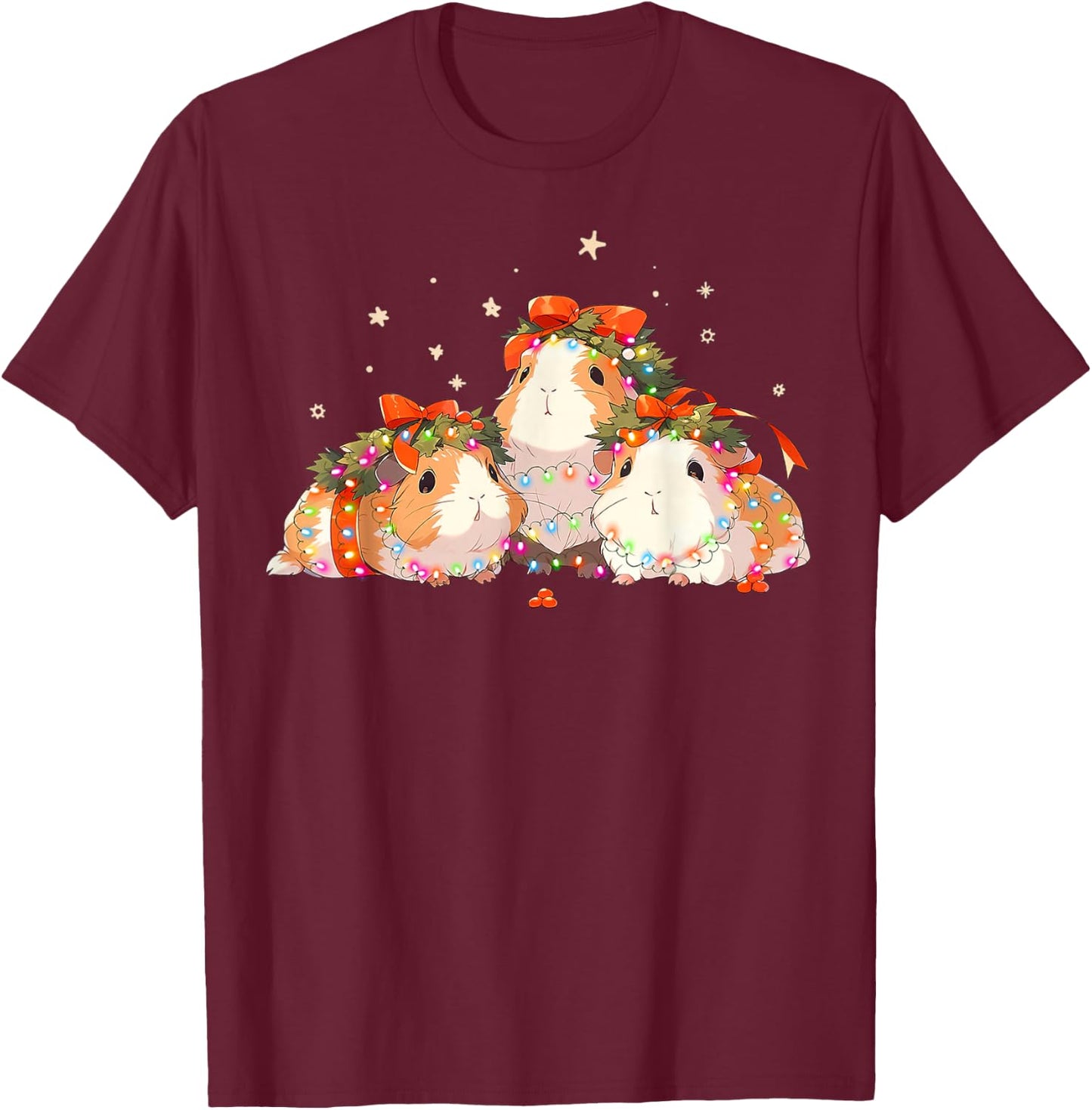 Guinea Pigs Tangled Up In Christmas Lights Guinea Pig Lover T-Shirt - T-Shirt | Maroon