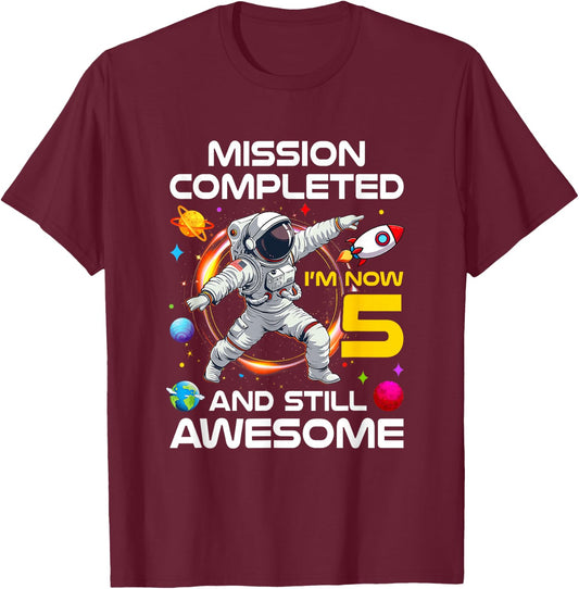 5Th Birthday Astronaut 5 Years Old Outer Space Birthday T-Shirt - T-Shirt | Maroon