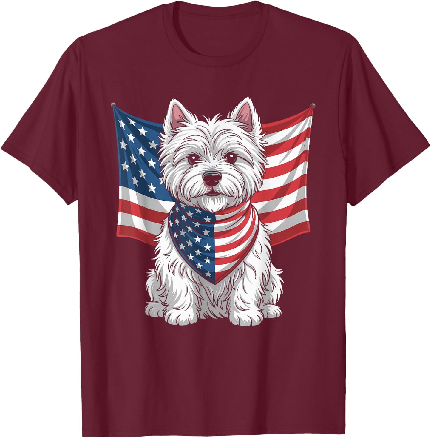 USA American Terrier Dog Pet Animal West Highland Westie T-Shirt - T-Shirt | Maroon