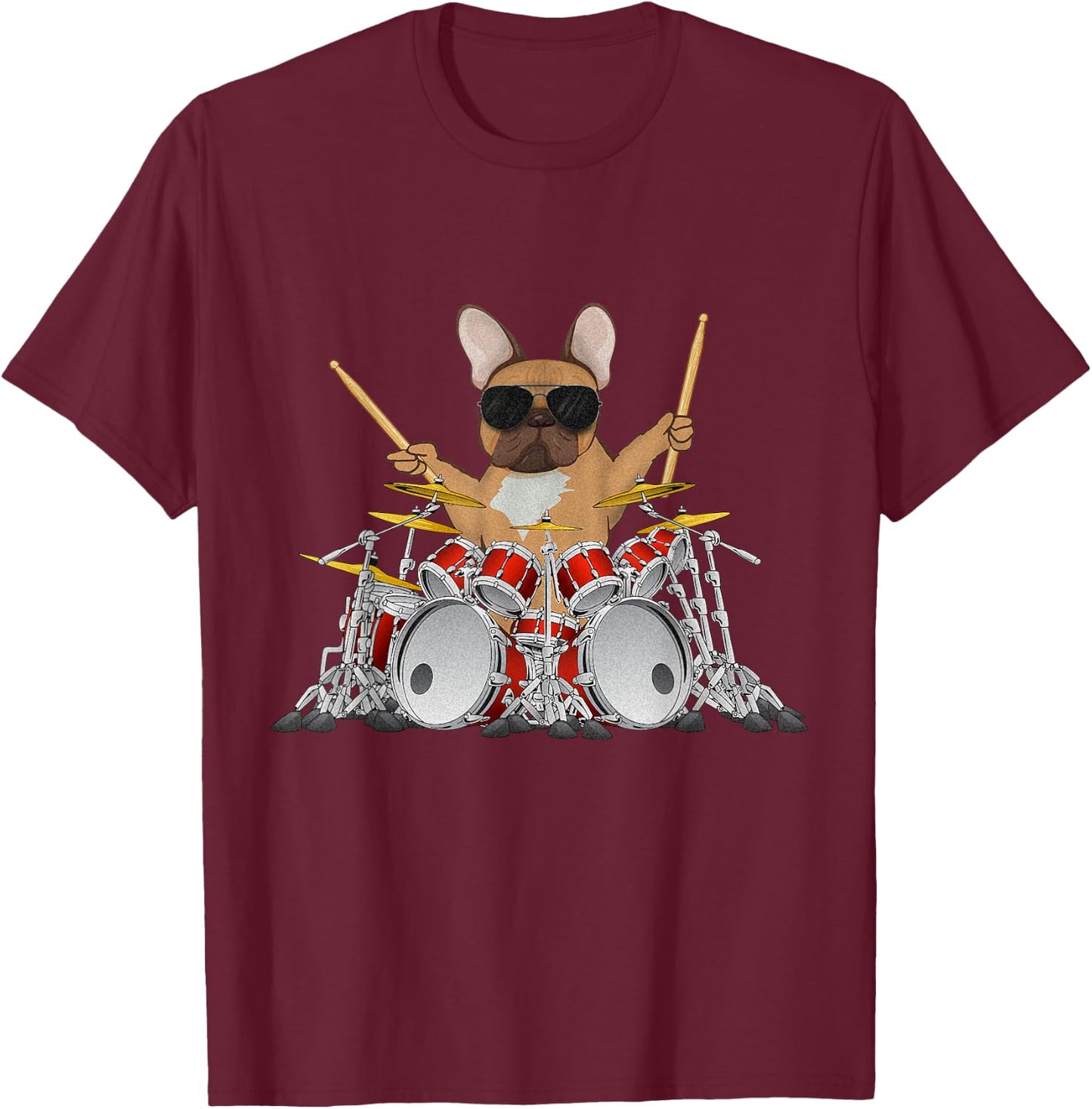 Drummer French bulldog drums drumming dog T-Shirt - T-Shirt | Maroon