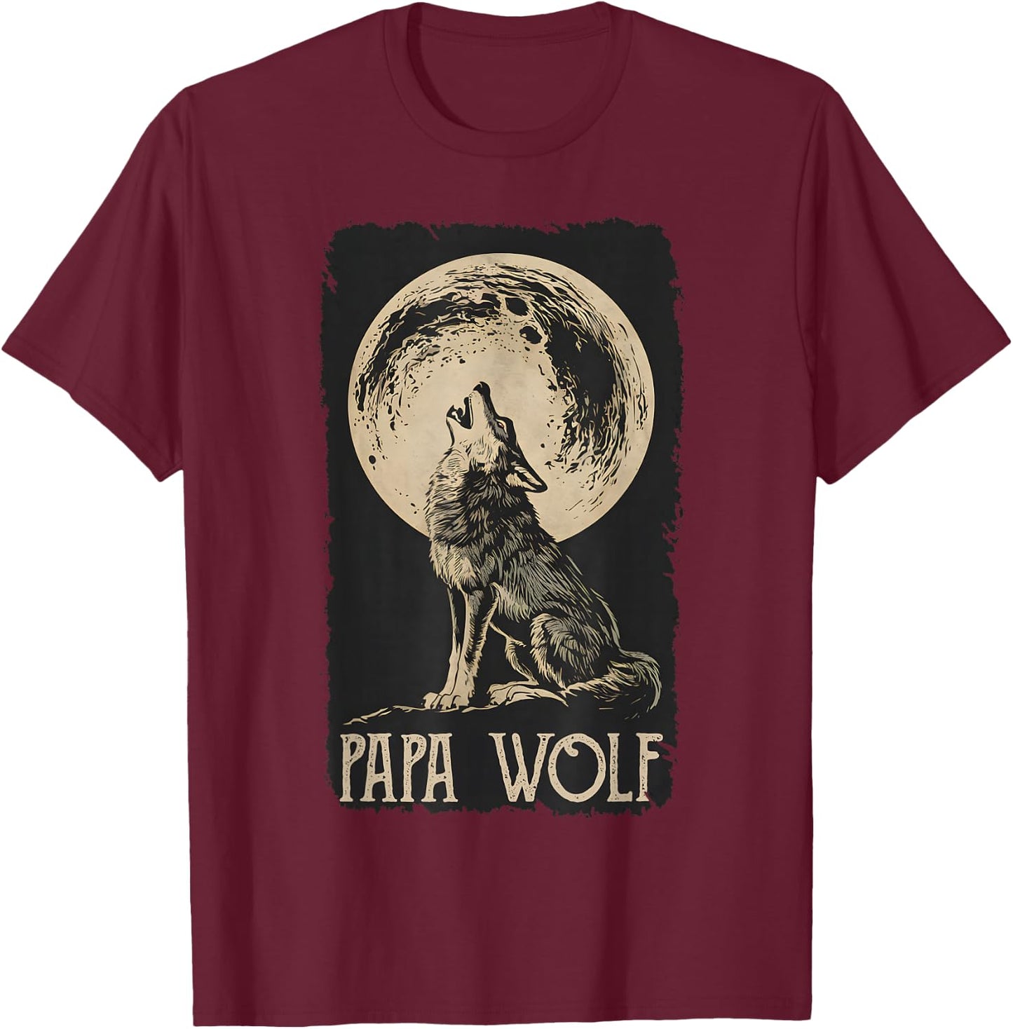 Dad Wolf Geschenk Ideen Für Herren Heulender Wolf Vater Vollmond Männer Papa Wolf Grau S Klassisch V-Ausschnitt T-Shirt - T-Shirt | Maroon