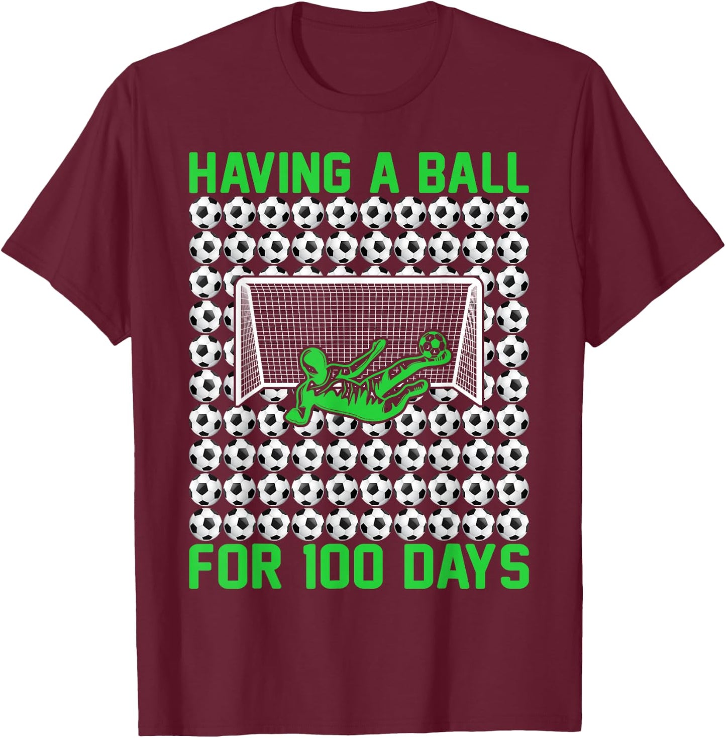 100 Days Of School Soccer 100th Day Of School For Boys Kids T-Shirt - T-Shirt | Maroon