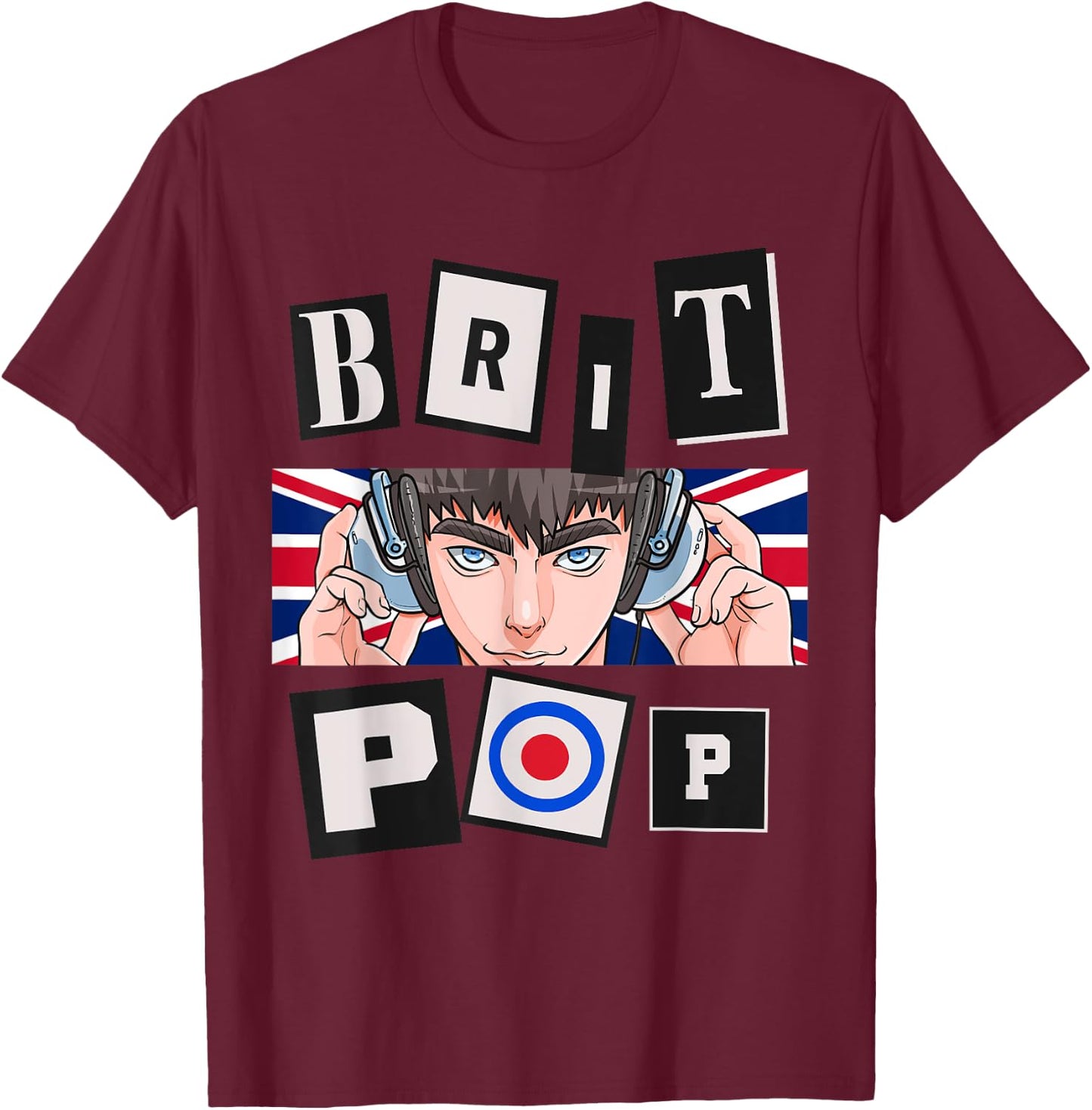 Britpop Logo British Brit Pop UK 90's Indie Rock Music Fan T-Shirt - T-Shirt | Maroon