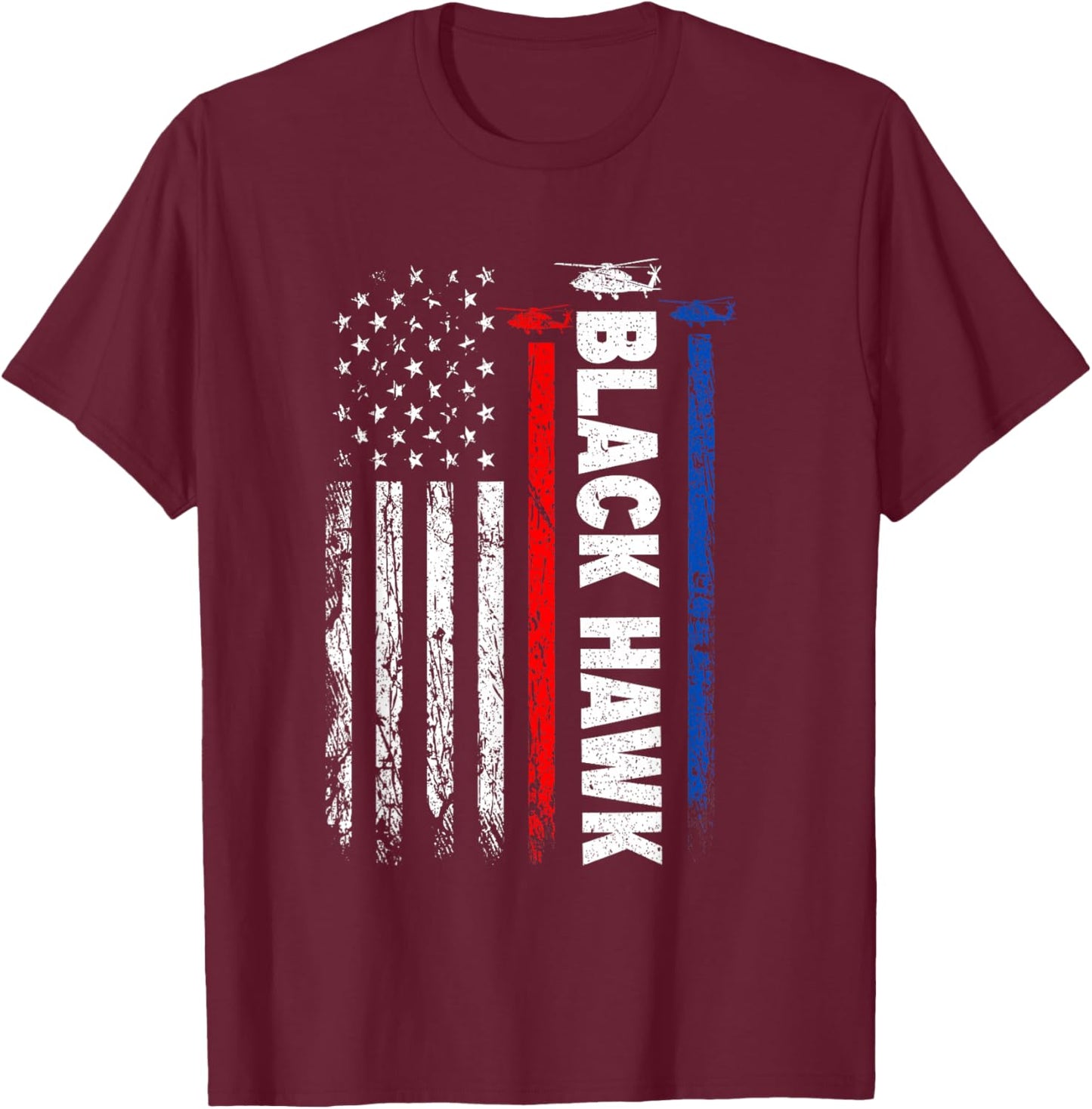 USA Flag Military Helicopter Veteran UH-60 Black Hawk Women Men T-Shirt - T-Shirt | Maroon