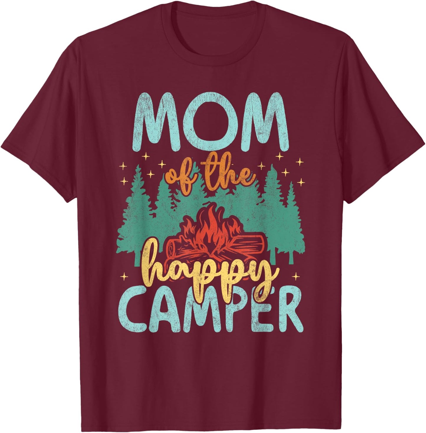 Mom of Happy Camper 1st Birthday Party Retro Mom T-Shirt - T-Shirt | Maroon