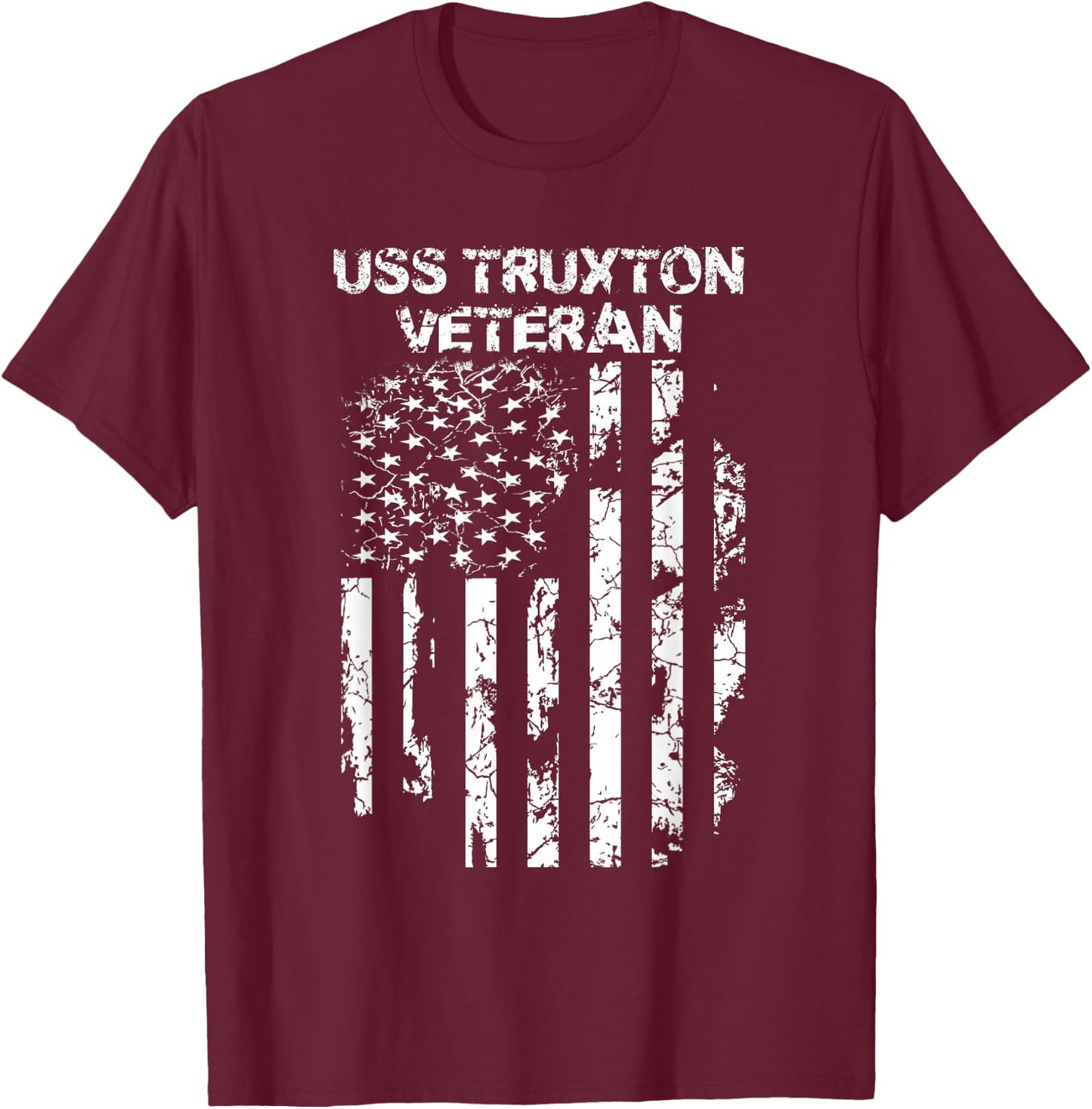 USS Truxton Military Veteran Distressed USA Flag T-Shirt - T-Shirt | Maroon