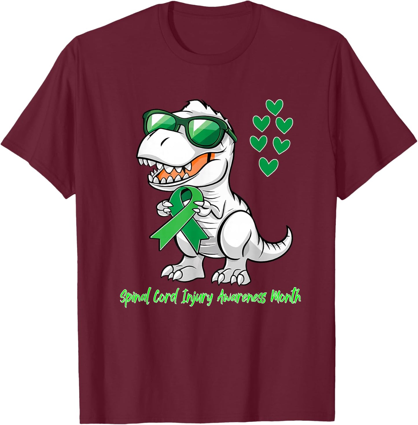 T-rex Dinosaur Spinal Cord Injury Awareness Month Dino Kids T-Shirt - T-Shirt | Maroon
