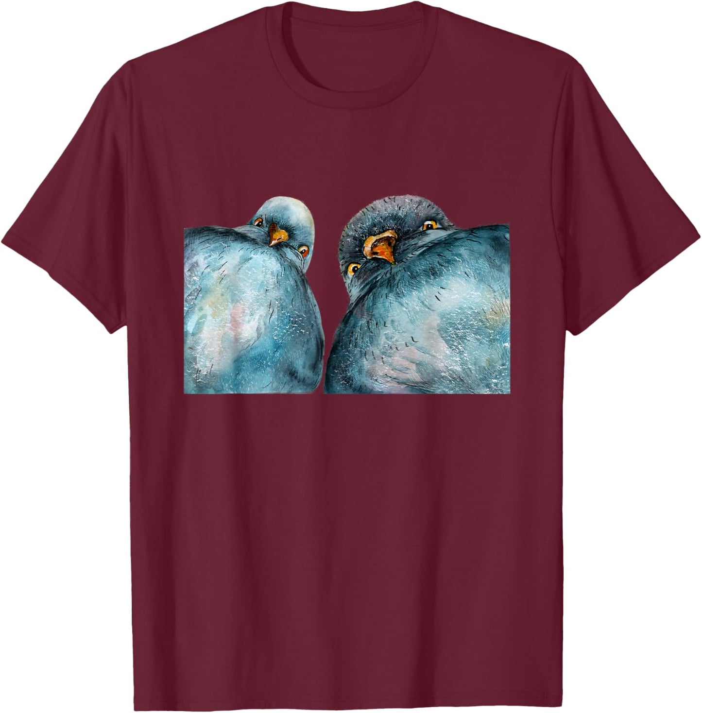 Lustige Taubenpaar Selfie Tauben Malerei T-Shirt - T-Shirt | Maroon