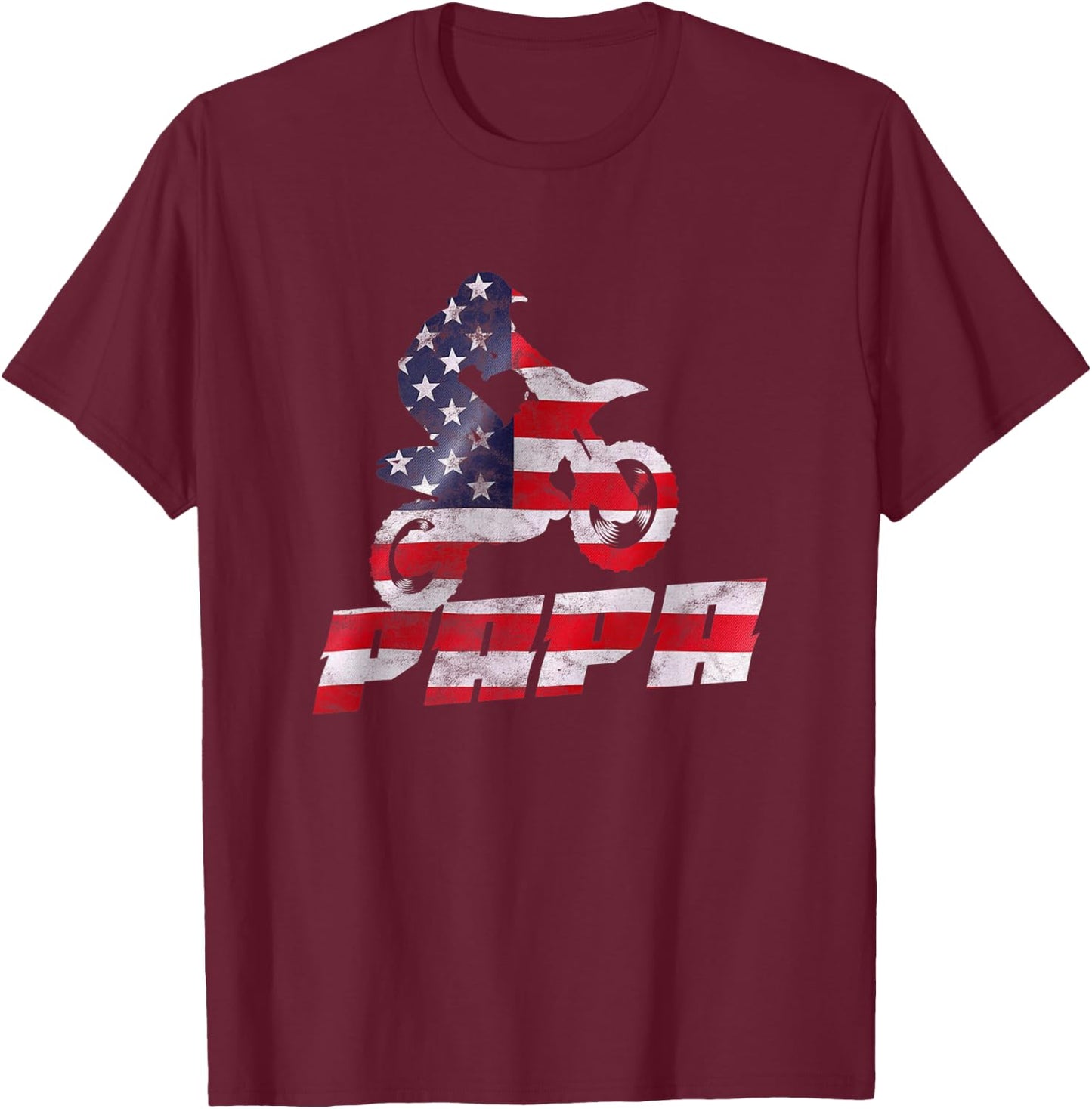American Flag Motocross Papa Gift Motorbike Dirtbike Father T-Shirt - T-Shirt | Maroon