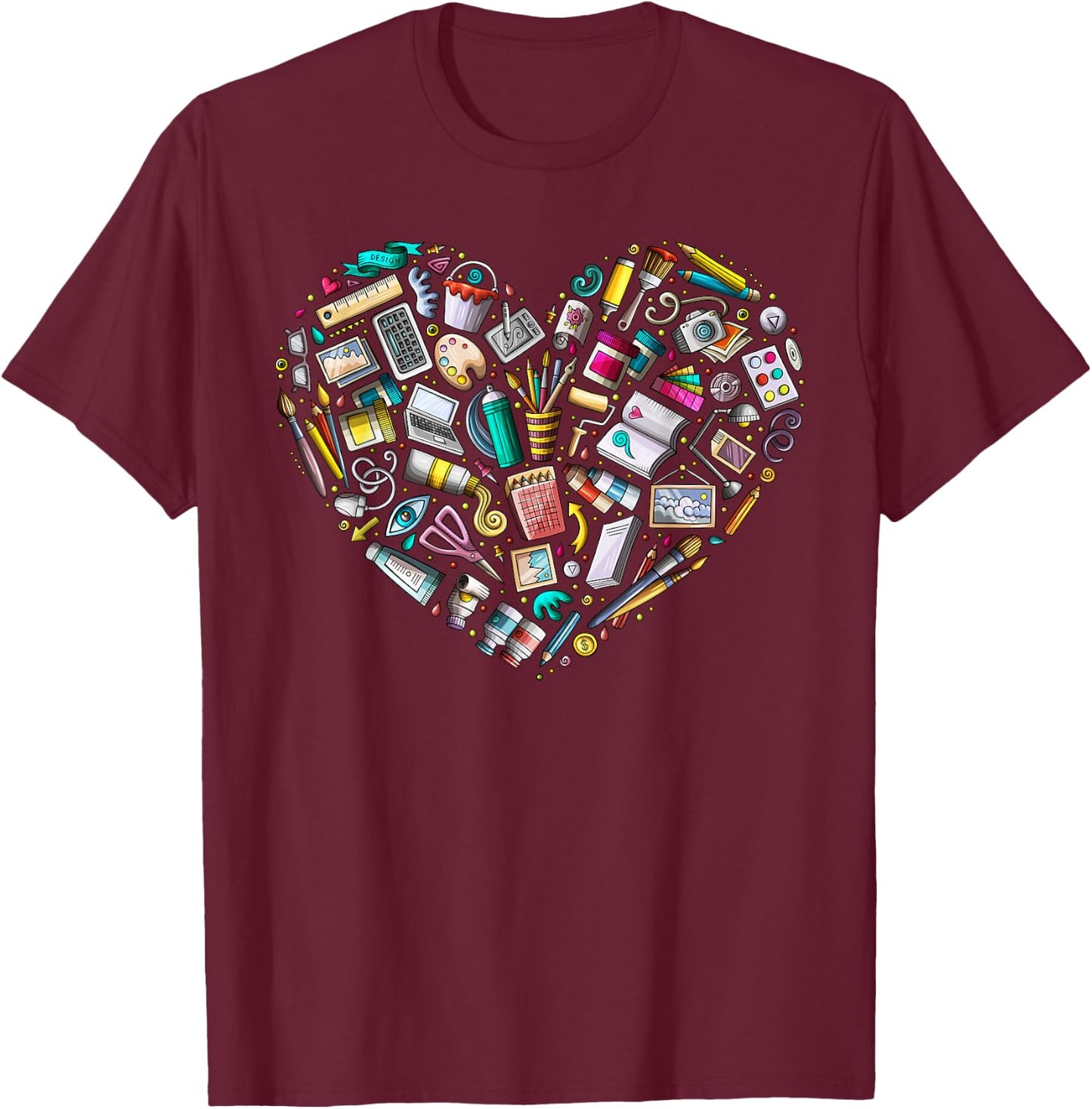 Heart Shape Art Teacher And Painting, Sketching Artist T-Shirt - T-Shirt | Maroon