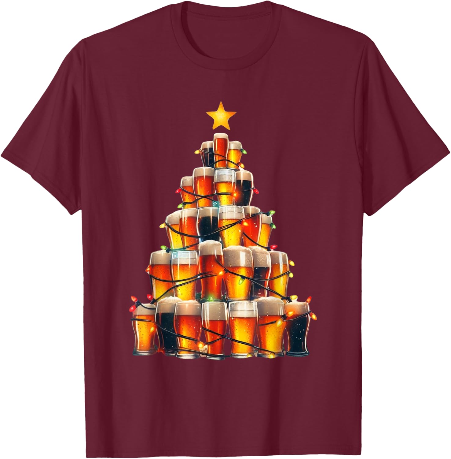Beer Xmas Christmas Tree T-Shirt - T-Shirt | Maroon