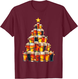 Beer Xmas Christmas Tree T-Shirt - T-Shirt | Maroon