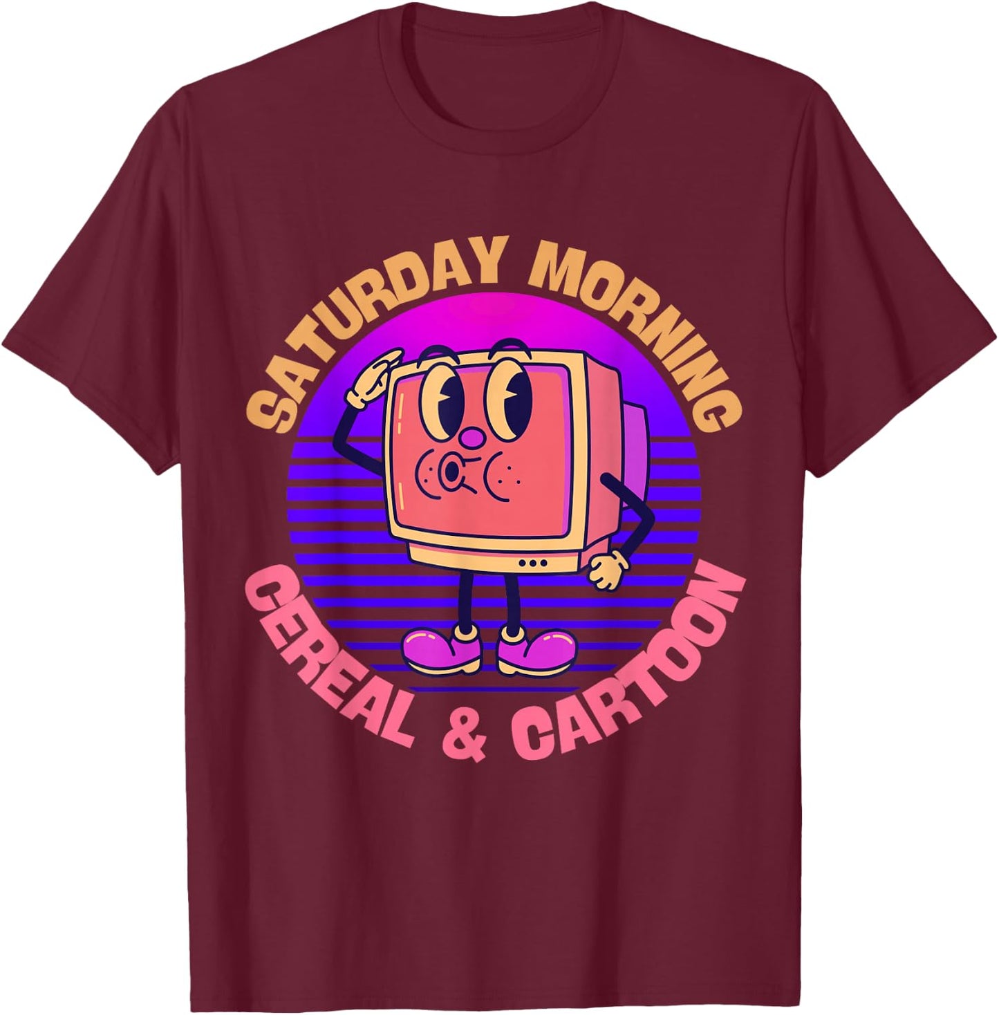 80s 90s Retro Kid Saturday Mornings Cereal And Cartoons T-Shirt - T-Shirt | Maroon
