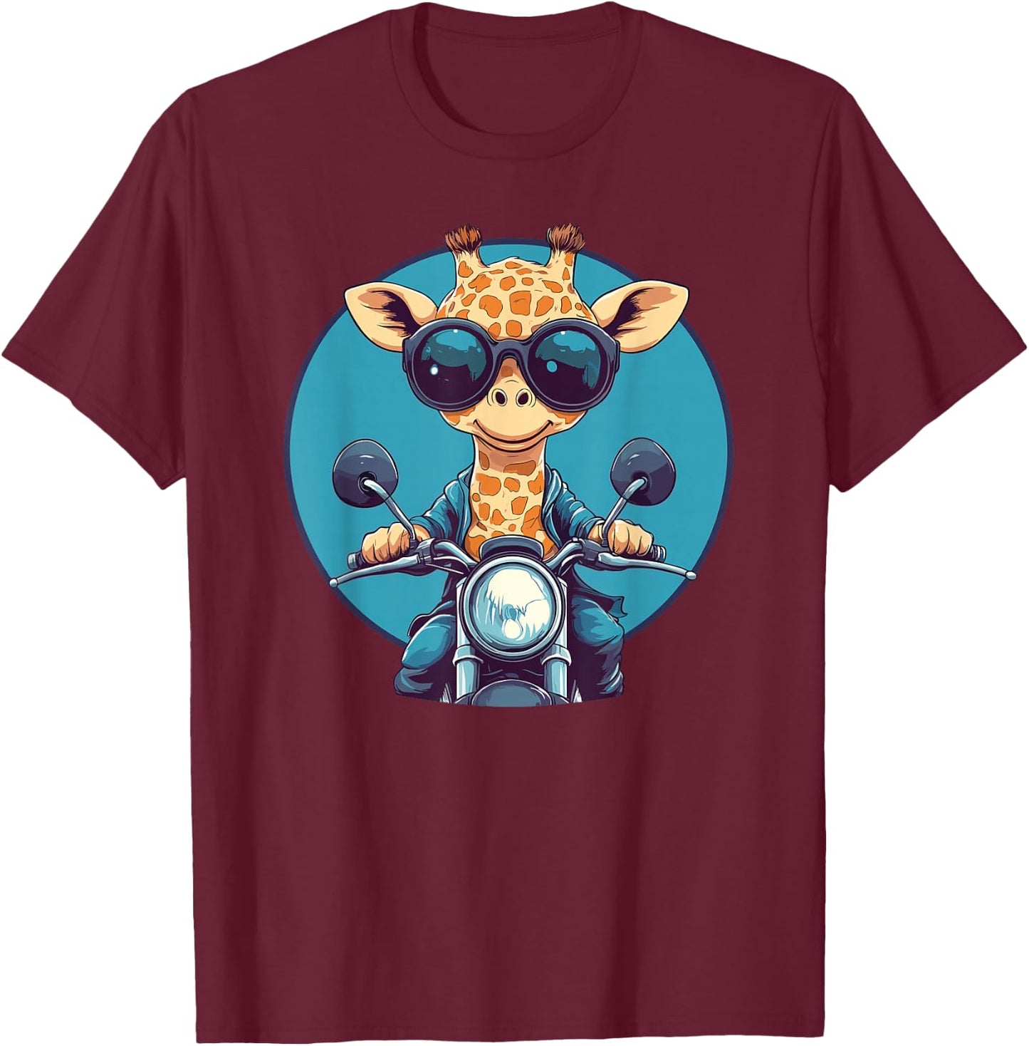 Cool Giraffe On Motorcycle With Sunglasses T-Shirt - T-Shirt | Maroon