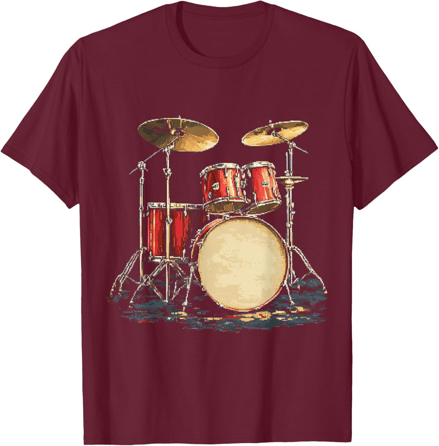 Musical Instrument Drum Set , Black, S T-Shirt - T-Shirt | Maroon