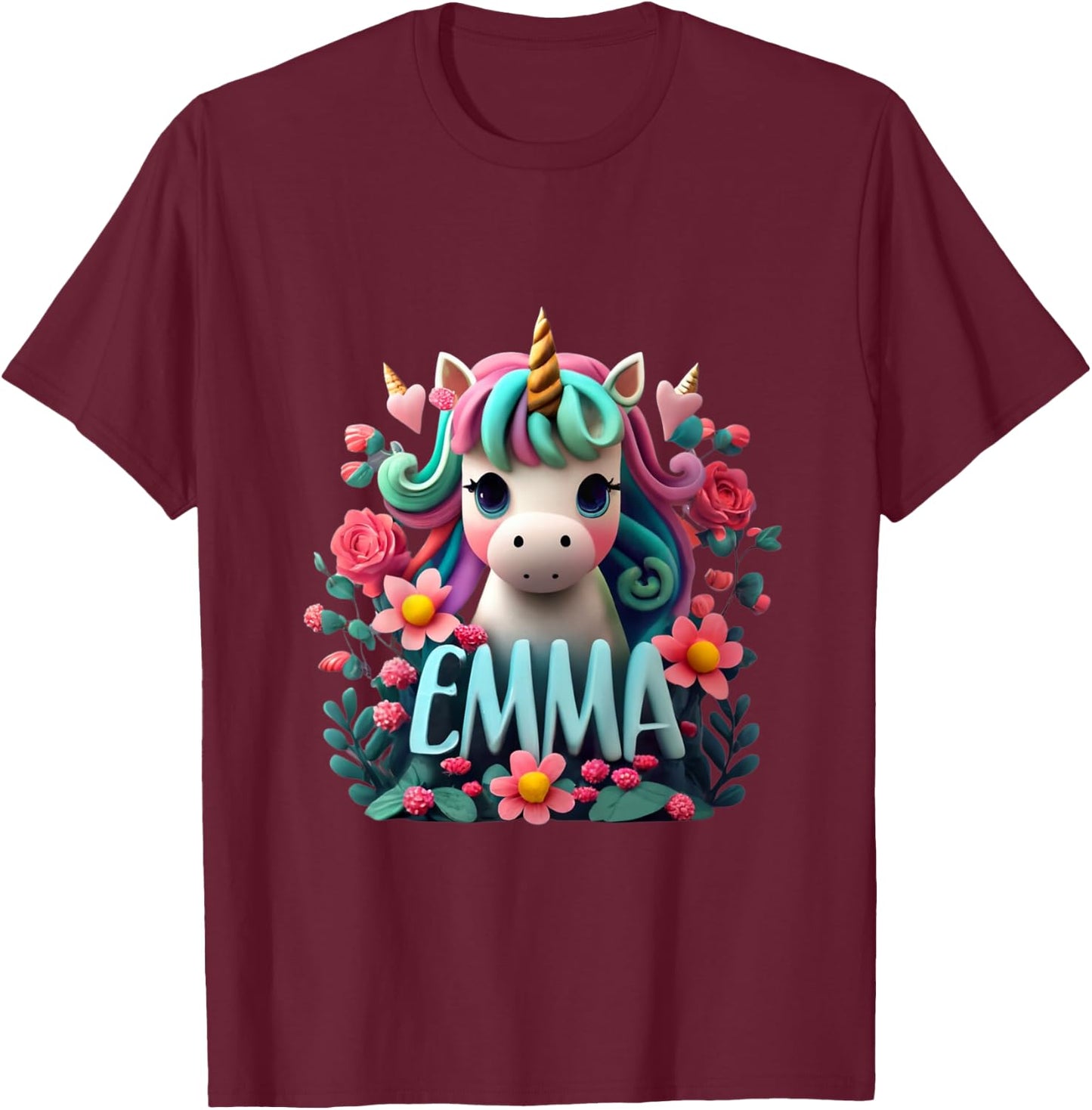 Kids Girls Unicorn for Girls named Emma T-Shirt - T-Shirt | Maroon