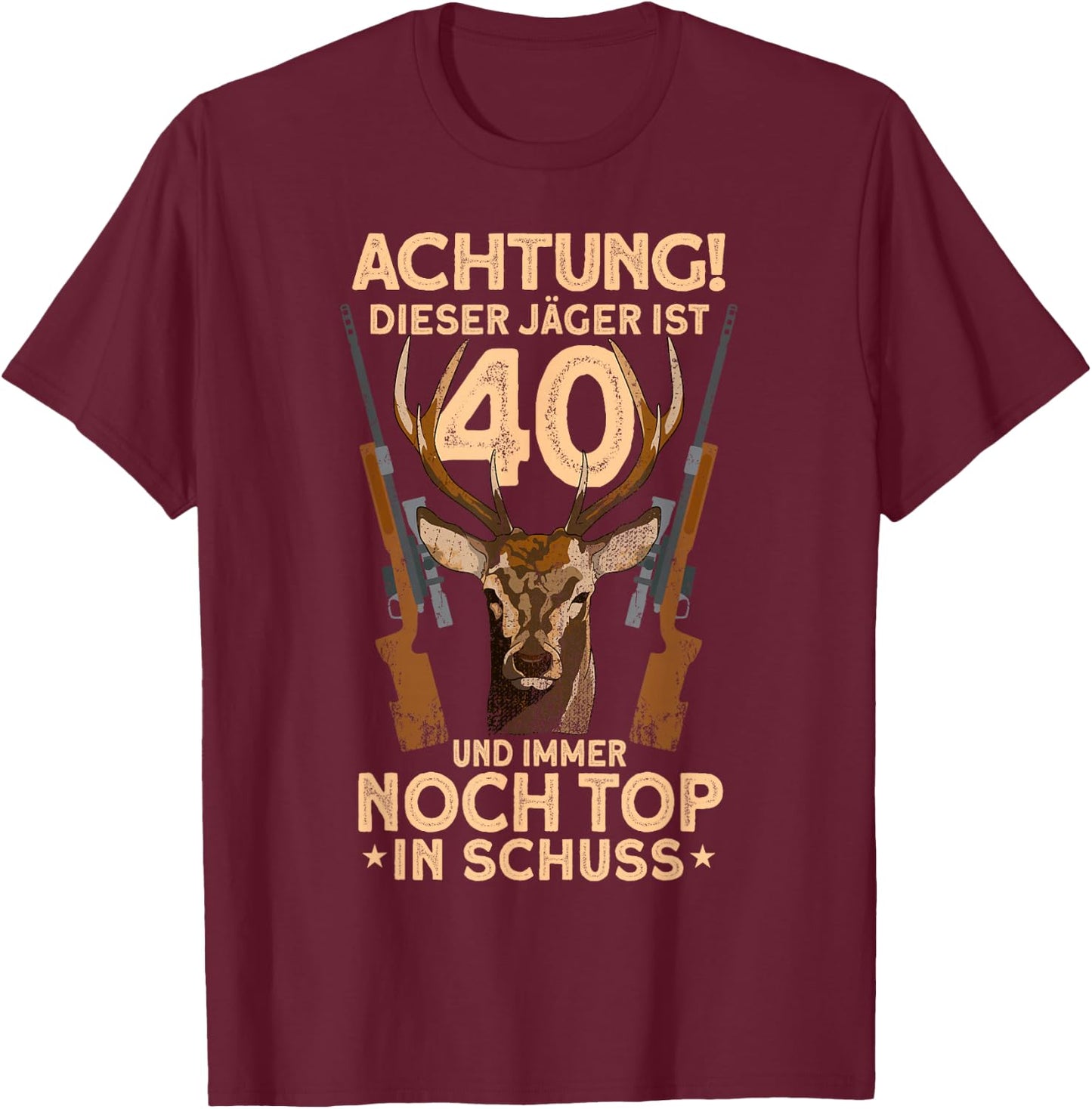 Men's 40 Years Deer Hunter 40th Birthday Hunting , black, s T-Shirt - T-Shirt | Maroon