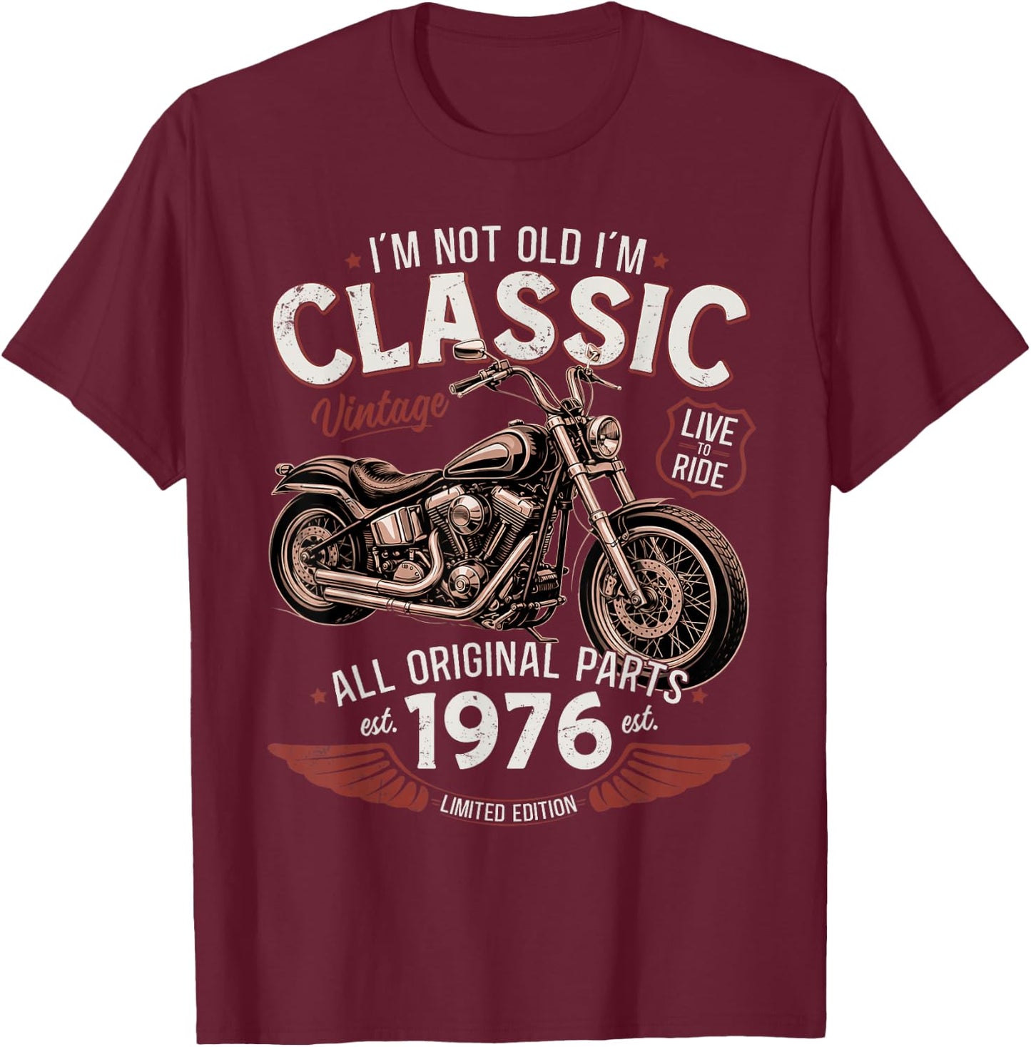 50. Geburtstag Mann Geschenk Motorrad Motorradfahrer 1976 T-Shirt - T-Shirt | Maroon