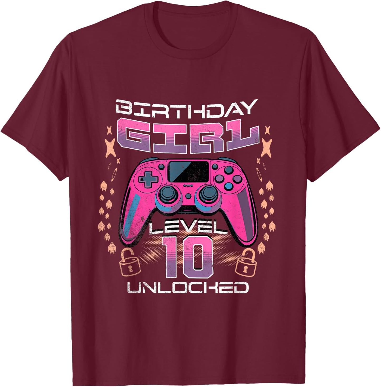 10th Birthday Gaming Gift Girl Age 10 Year Old Gamer Girls T-Shirt - T-Shirt | Maroon