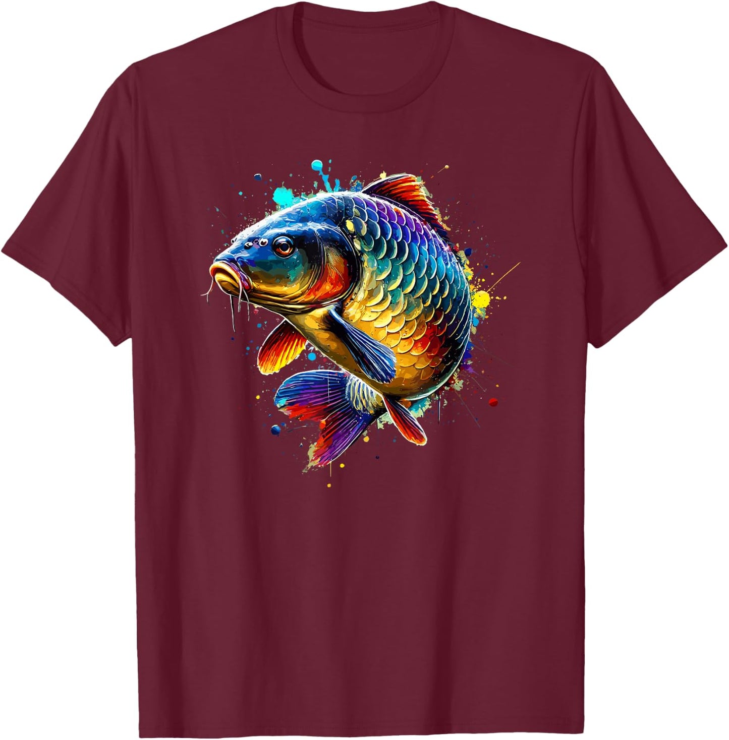 Colorful Splash Art Fishing Carp Fisherman Carps T-Shirt - T-Shirt | Maroon