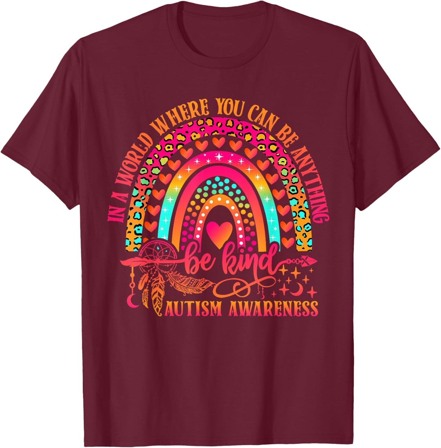 Autism Awareness Be Kind Leopard Rainbow Choose Kindness T-Shirt - T-Shirt | Maroon