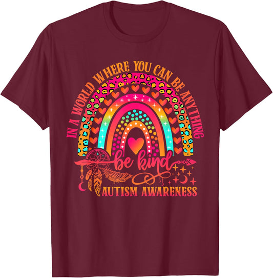 Autism Awareness Be Kind Leopard Rainbow Choose Kindness T-Shirt - T-Shirt | Maroon