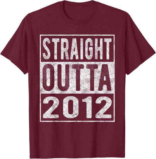 Straight Outta 2012, Fun Distressed Born 2012 Birthday Gift T-Shirt - T-Shirt | Maroon