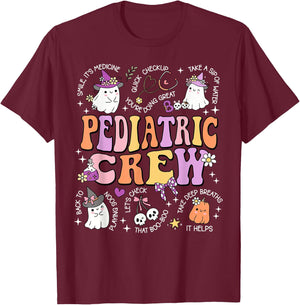 Retro Pediatric Crew Ghost Spooky Peds Nurse Halloween T-Shirt - T-Shirt | Maroon