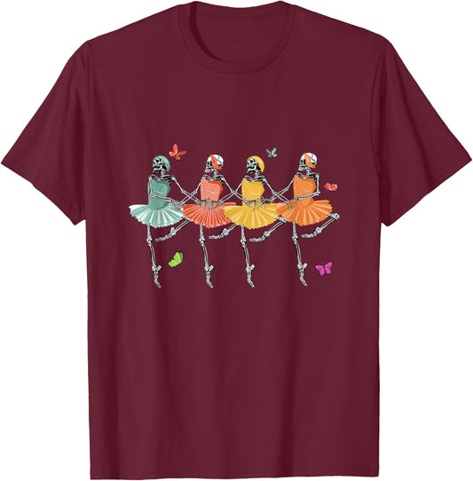 Funny Skeleton Ballet Dancers | Dance Ballerina T-Shirt - T-Shirt | Maroon