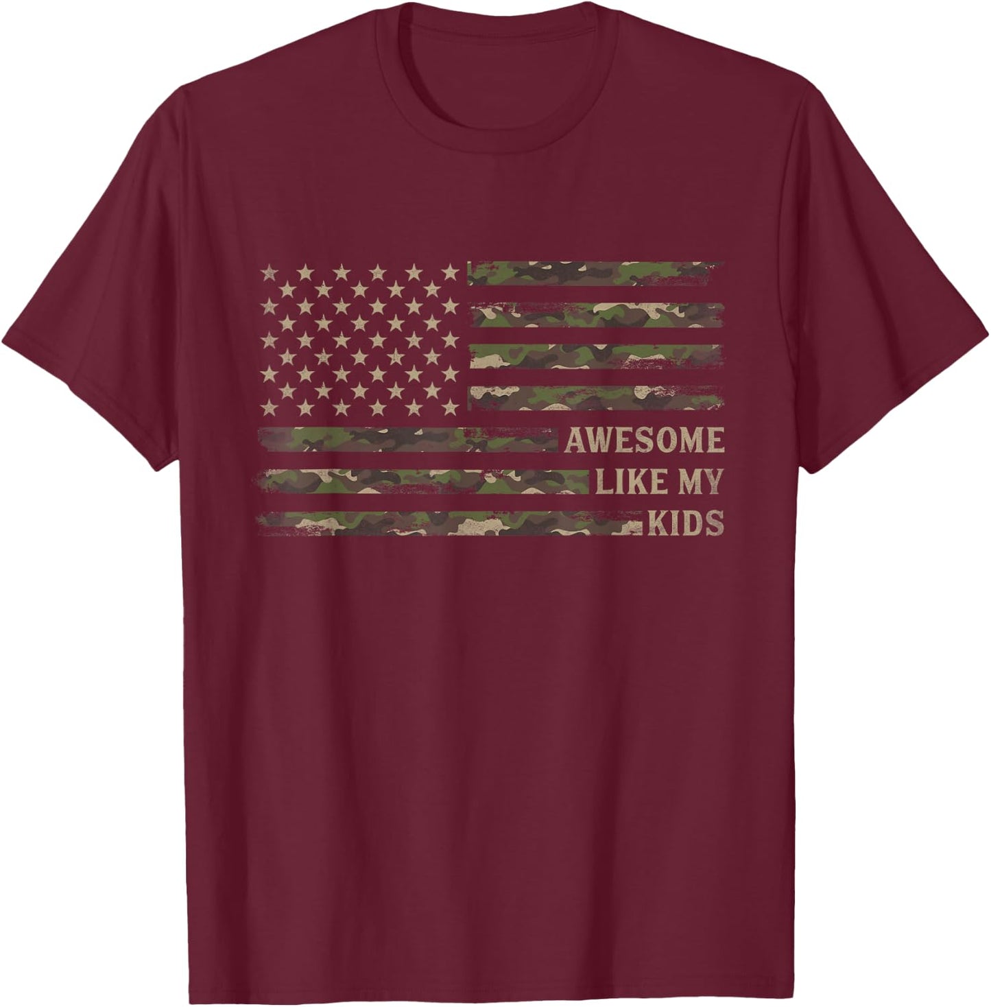 Awesome Like My Kids Camo USA Flag Fathers Day Patriot Dad T-Shirt - T-Shirt | Maroon