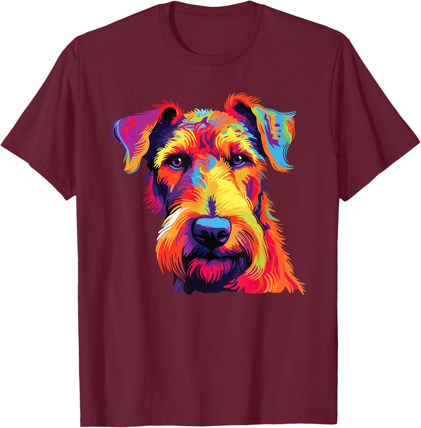 Watercolor Colorful Airedale Terrier Dog T-Shirt - T-Shirt | Maroon