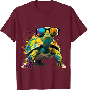 Tortoise with Sunglasses , black T-Shirt - T-Shirt | Maroon