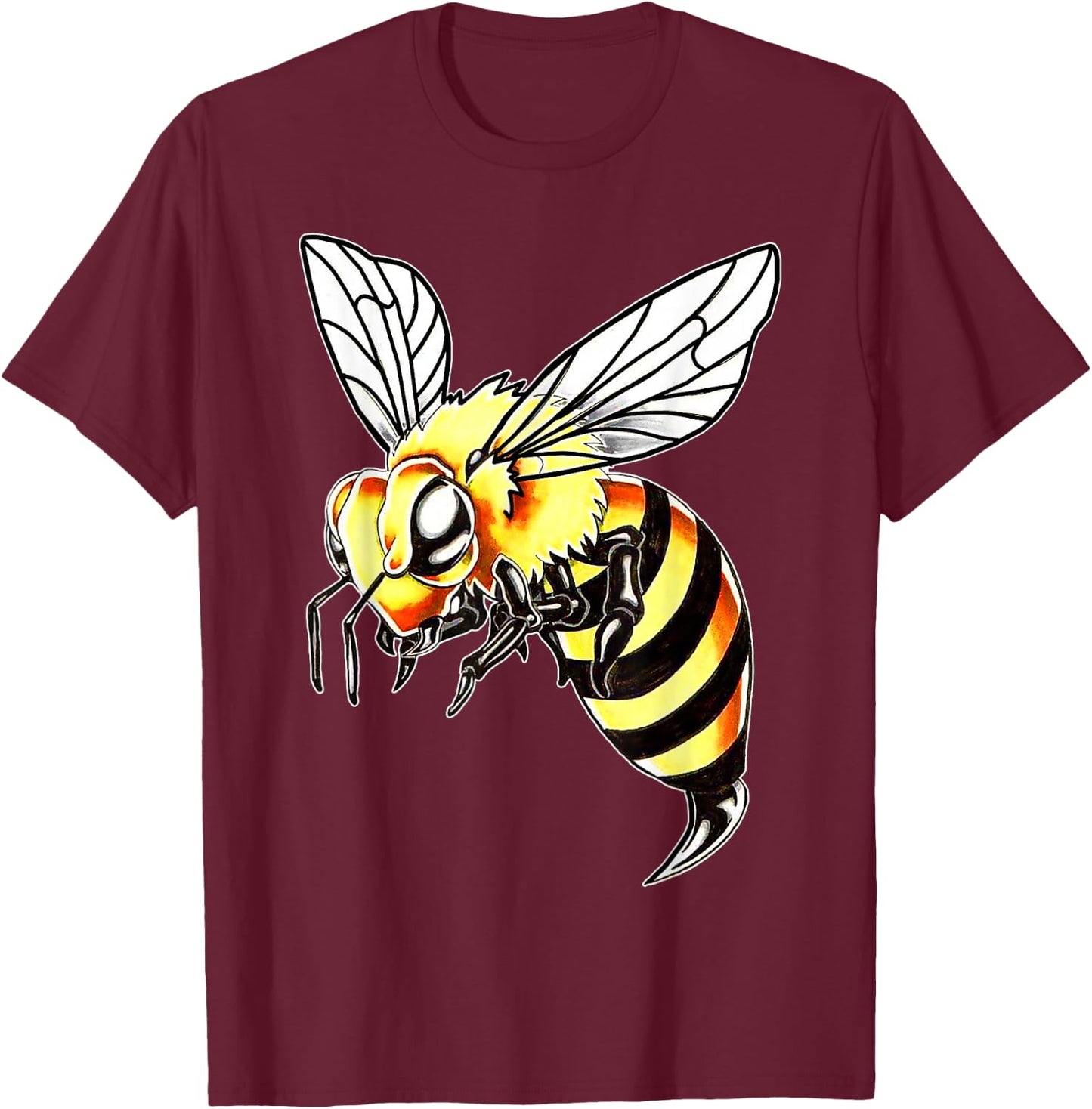 Bee Wasp, Hornet, Bumblebee , Black, S T-Shirt - T-Shirt | Maroon