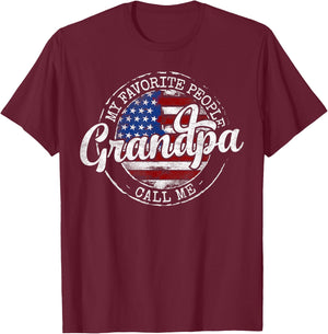 My Favorite People Call Me Grandpa USA Flag Stamp Father Day T-Shirt - T-Shirt | Maroon
