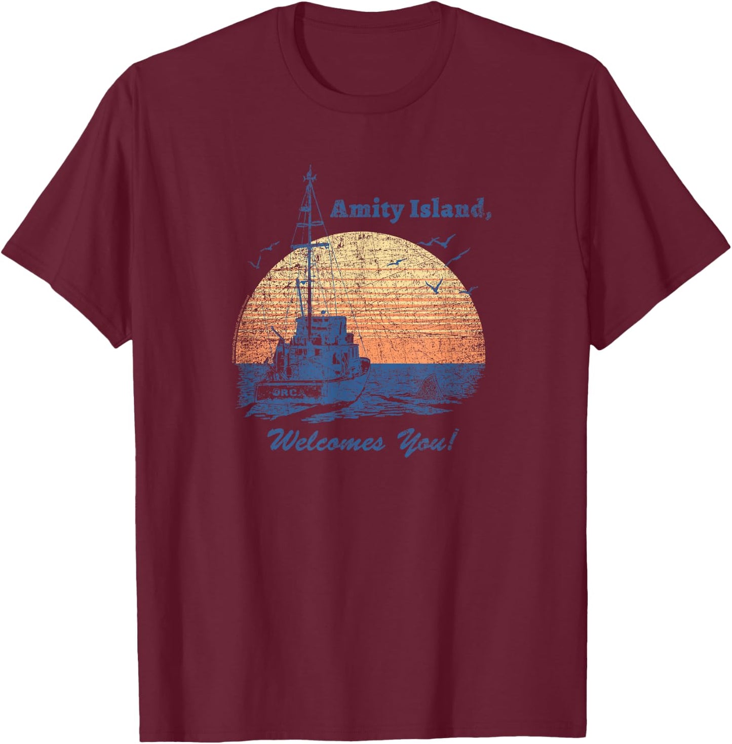 Jaws Vintage Amity Island , Black, S T-Shirt - T-Shirt | Maroon