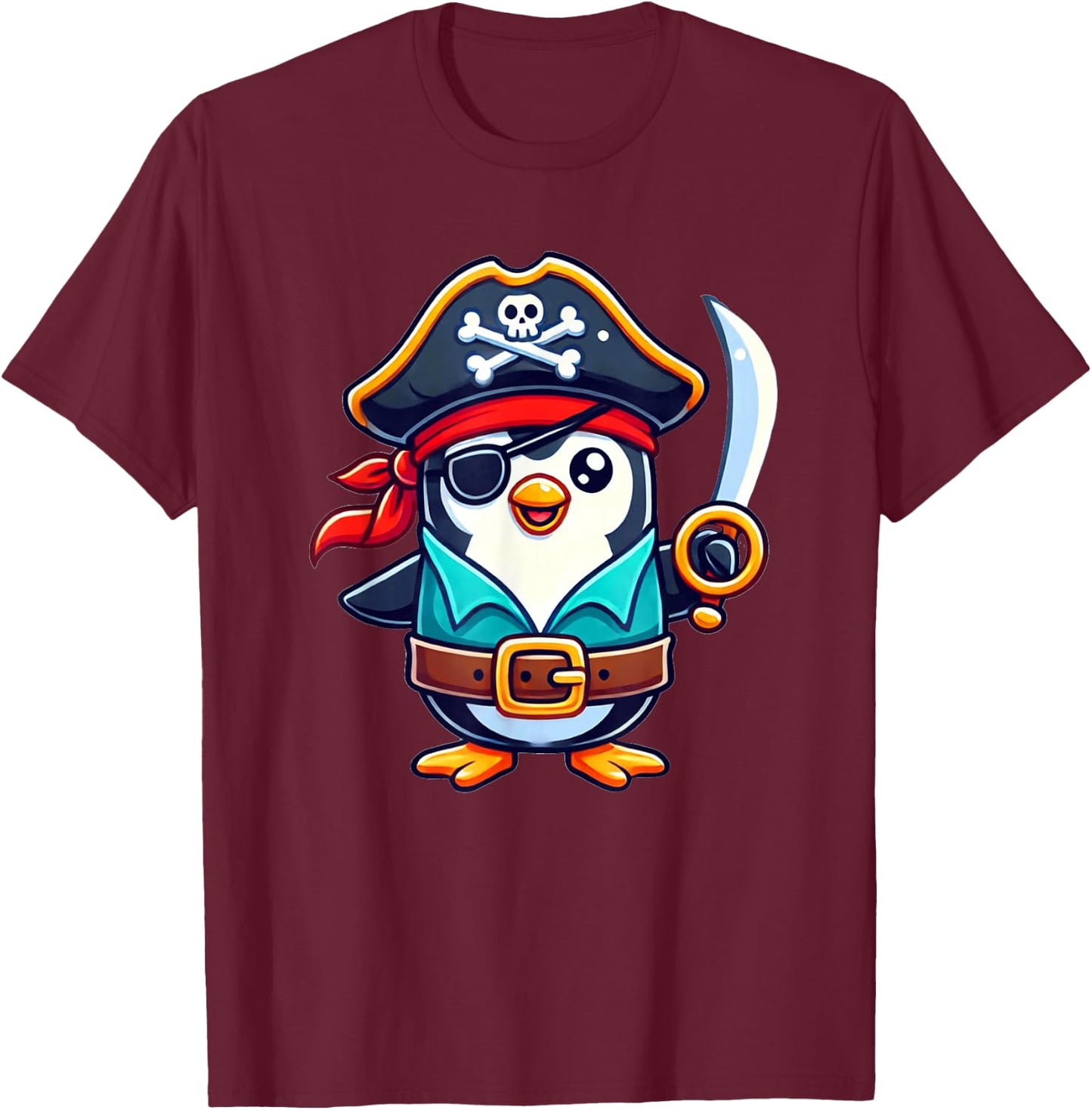 Penguin Halloween Pirate Kids Women Men Penguin T-Shirt - T-Shirt | Maroon