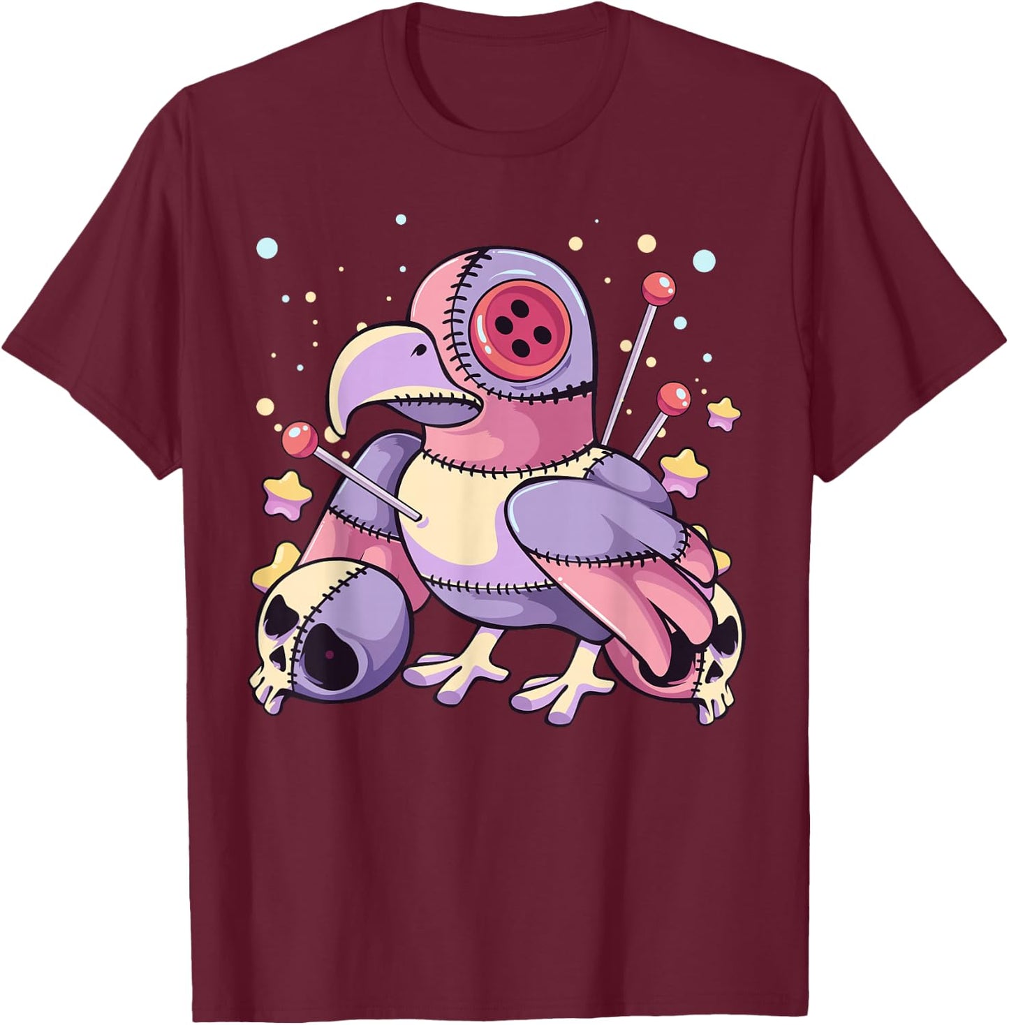 Pastel Goth Kawaii Menhera Yami Sad Voodoo Doll Crow T-Shirt - T-Shirt | Maroon
