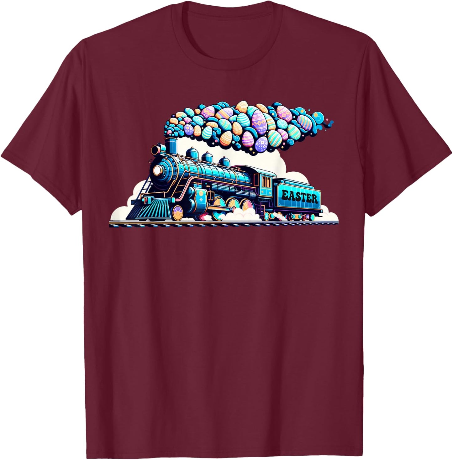 Railroad Bunny Train Easter Egg Kids Toddler Boys Easter T-Shirt - T-Shirt | Maroon