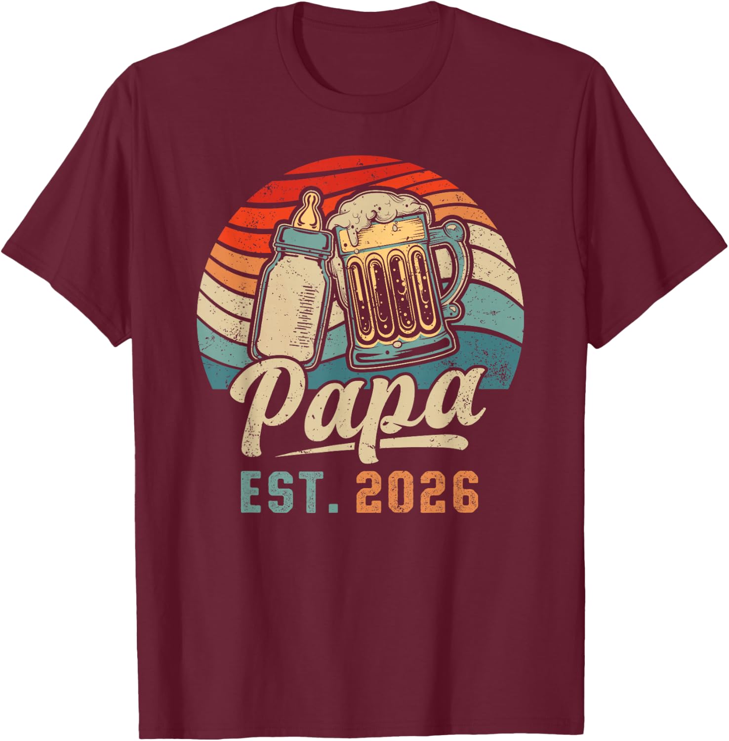 Papa Est. 2026, Erster Vatertag, Frischgebackener Vater T-Shirt - T-Shirt | Maroon