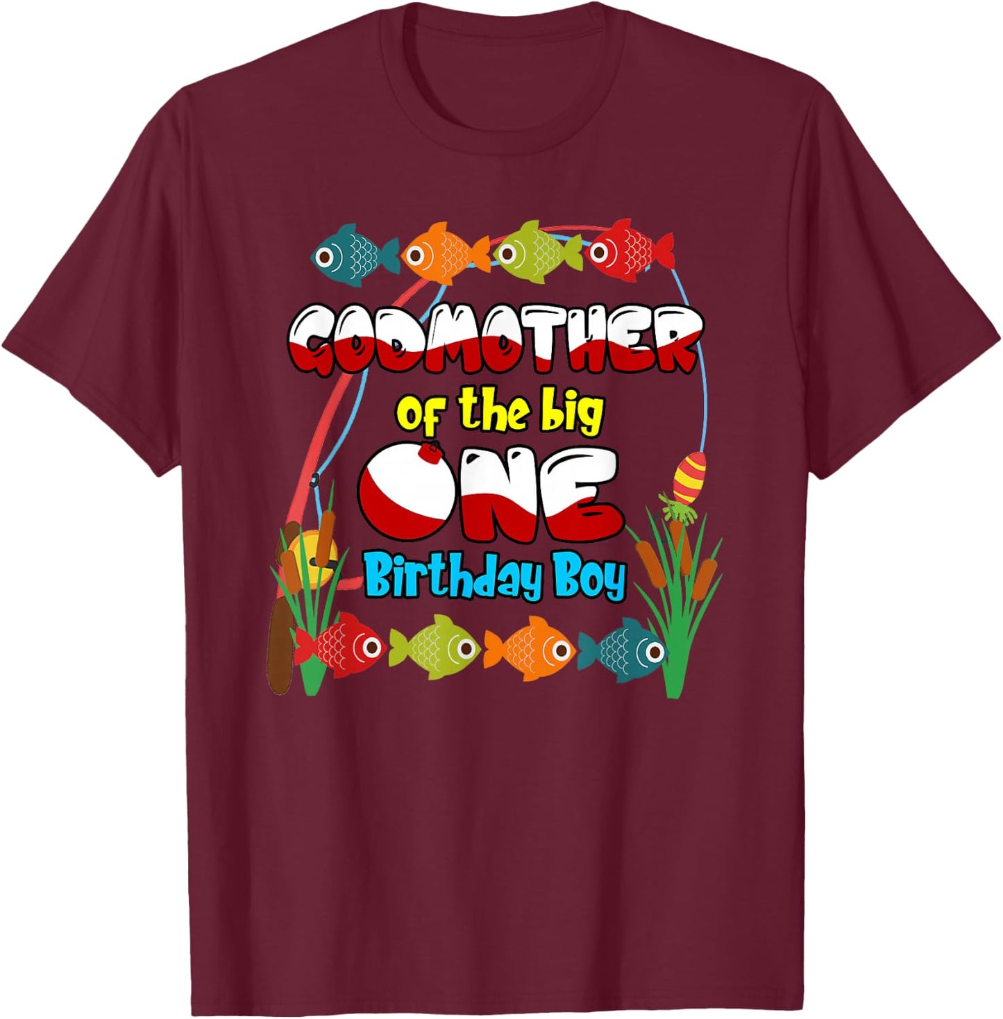 O-Fish-Ally One Birthday Outfit Godmother of Birthday Boy T-Shirt - T-Shirt | Maroon