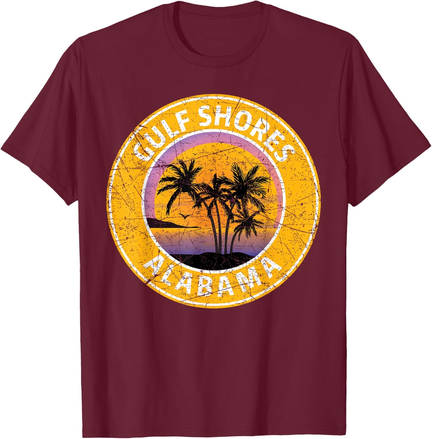 Gulf Shores Alabama Al Vintage Retro 80s Summer Travel T-Shirt - T-Shirt | Maroon