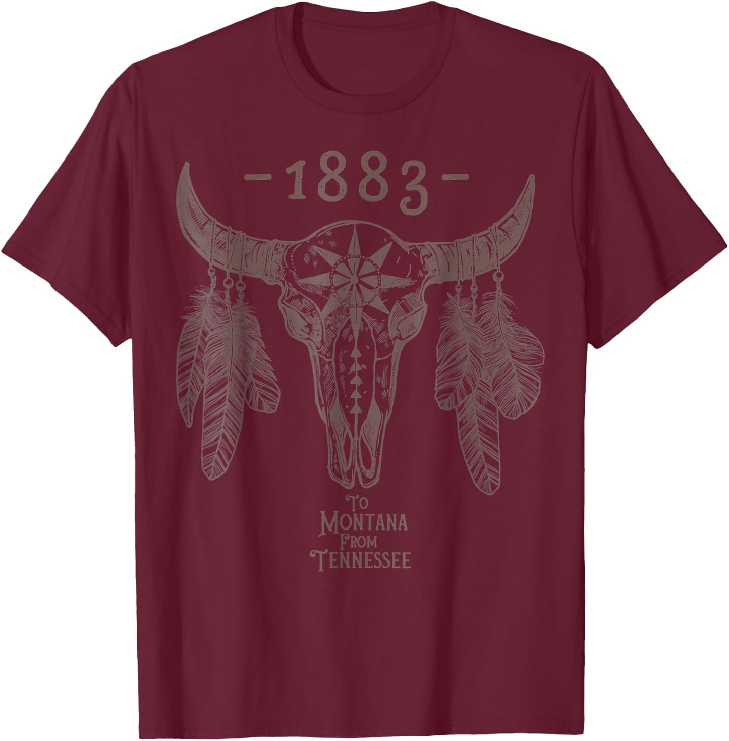Boho Cow Skull 1883 T-Shirt - T-Shirt | Maroon
