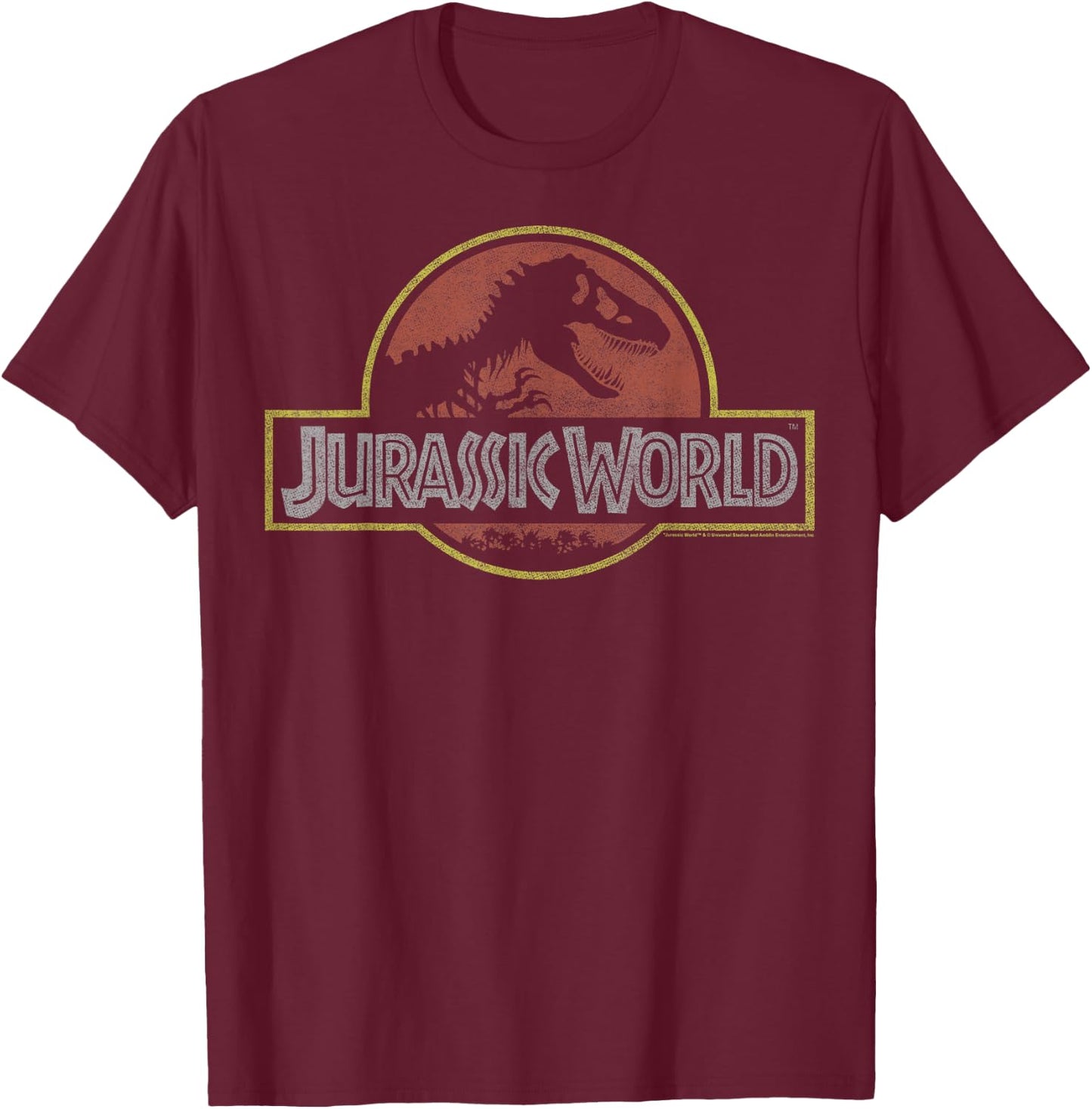 Jurassic World Classic Retro T-Rex Logo T-Shirt - T-Shirt | Maroon