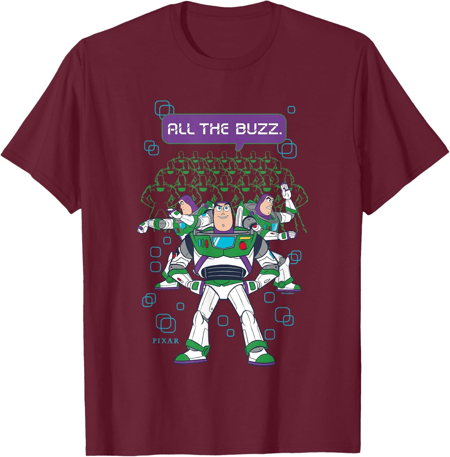 Disney Pixar Toy Story 5 All The Buzz Clone Rangers T-Shirt - T-Shirt | Maroon