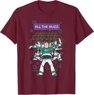 Disney Pixar Toy Story 5 All The Buzz Clone Rangers T-Shirt - T-Shirt | Maroon